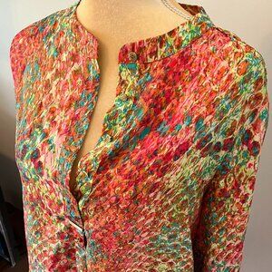 Anne Klein blouse, Pink and Aqua, Size L